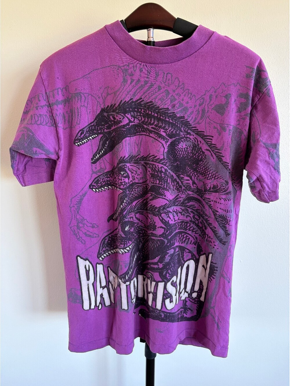 Vintage Raptorvision Dinosaur All Over Print T-Shirt Magic Johnson T’s USA L
